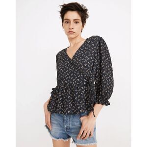 Madewell Puff-Sleeve Peplum Wrap Top Spring Fling NWT Size M